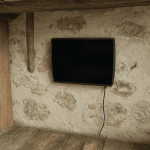 ATE LC30 Gerät an feuchter Wand installiert zur Bekämpfung von aufsteigender Feuchtigkeit und Salpeter